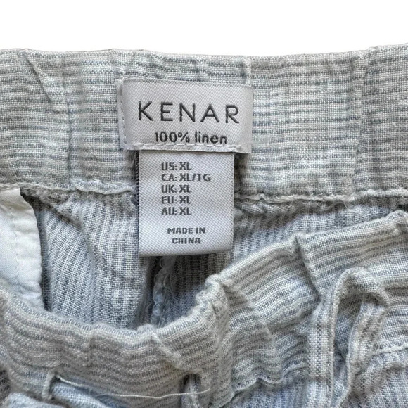Kenar 100% Linen Striped Pants Trousers Blue White Roll-up Drawstring XL - Picture 9 of 10